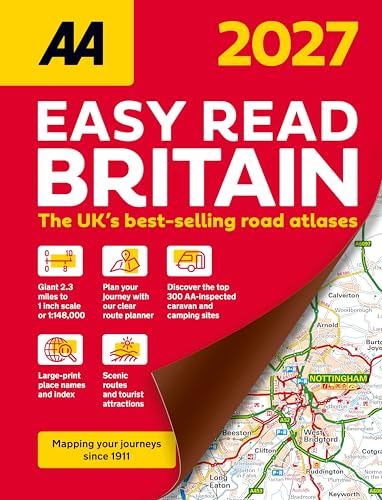 Red 2027 AA Easy Read Britain atlas cover with map detail.