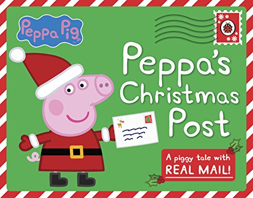 Peppa Pig in a Santa hat holding a letter, book cover.