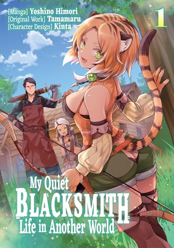 Manga cover: fantasy characters, a blacksmith, and a tiger-tailed woman.