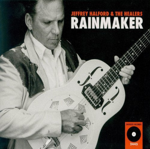 Black and white CD cover featuring Jeffrey Halford with a guitar.