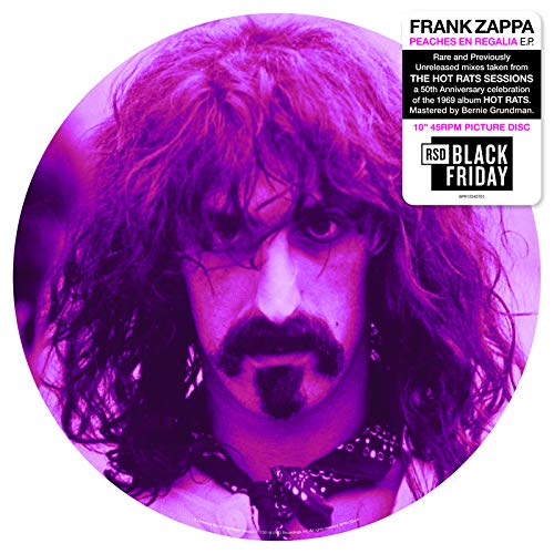 Frank Zappa portrait on a purple and black picture disc vinyl record.