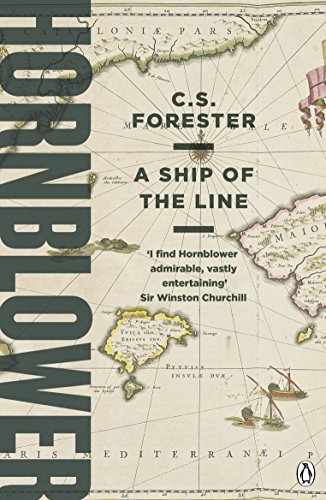 Book cover: “A Ship of the Line” with a map background and ships.