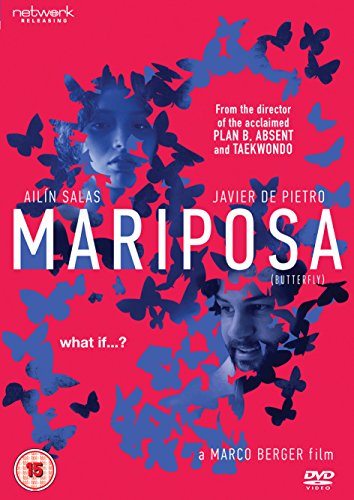 “Mariposa” DVD cover featuring two faces surrounded by blue butterflies.