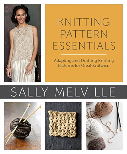 Book cover for Knitting Pattern Essentials by Sally Melville featuring knitting projects and tools.