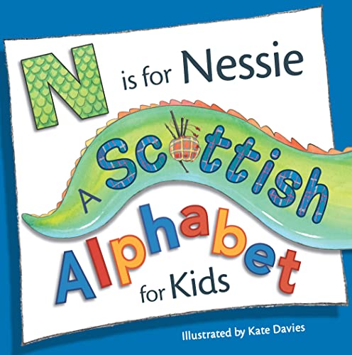 Colourful children's book with Scottish alphabet, featuring illustrations of Nessie and other Scottish icons.