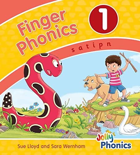 Colourful children's book with phonics illustrations and precursive text, part of a series.