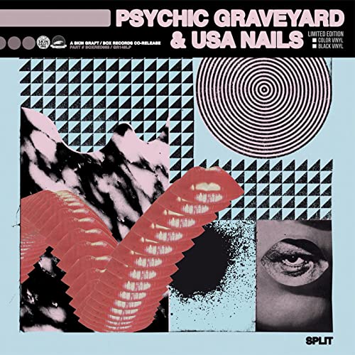 Album cover for Psychic Graveyard & USA Nails split release, abstract collage.