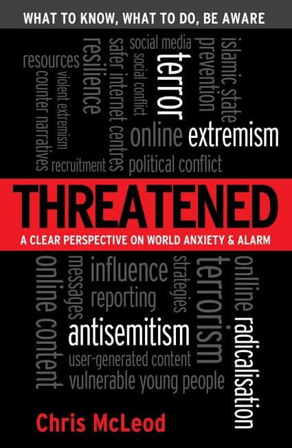 Book cover with the word "Threatened" over a background of related terms.