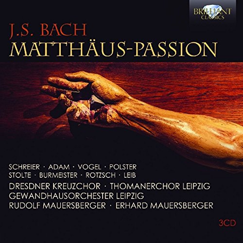 CD cover for J.S. Bach’s *Matthäus-Passion*, featuring a hand and text.