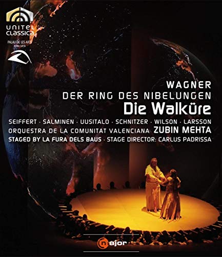 Blu-ray cover for Wagner’s “Die Walküre” opera, featuring stage performers.