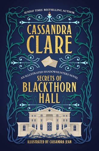 Book cover: “Secrets of Blackthorn Hall” with a manor house illustration.