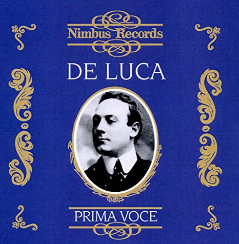 Blue CD cover featuring a portrait of Giuseppe De Luca, an opera singer.