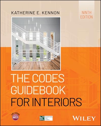 Book cover: "The Codes Guidebook for Interiors," ninth edition, with staircase image.