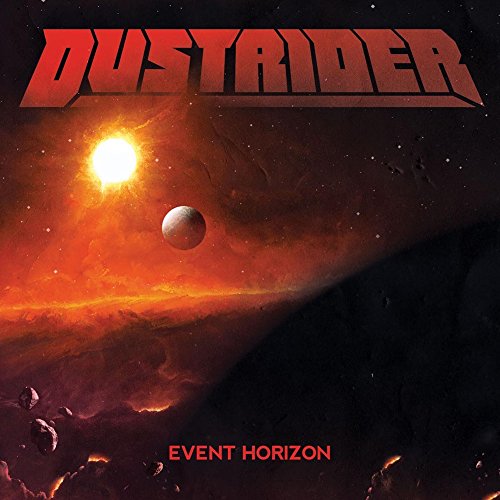 CD cover for Dustrider’s “Event Horizon” with space and fiery imagery.
