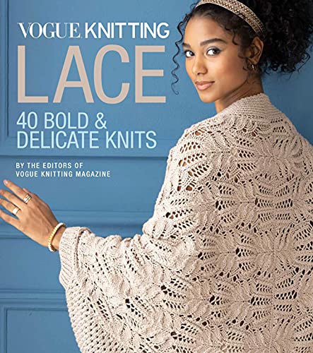Book with lace knitting patterns, featuring photographs and text on knitting projects and techniques.