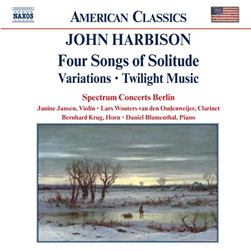 CD cover for John Harbison’s “Four Songs of Solitude” with winter landscape.