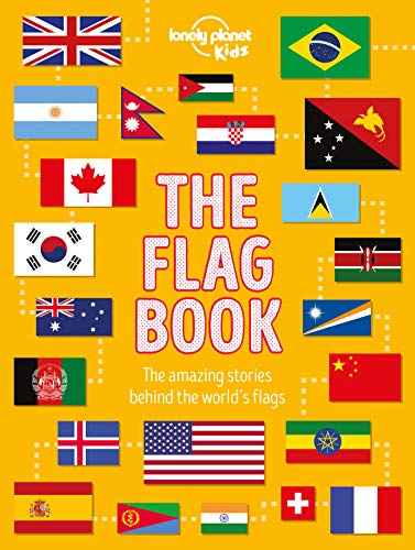 Book cover titled The Flag Book featuring various world flags on a yellow background.