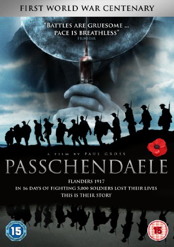 Passchendaele" DVD cover: soldiers silhouetted against a stormy sky and poppy.