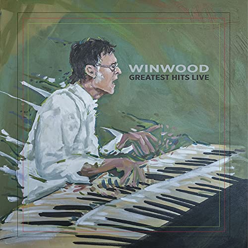 Steve Winwood playing a keyboard on album cover, painted style.