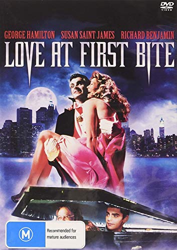 DVD cover for "Love At First Bite" featuring a vampire and woman.