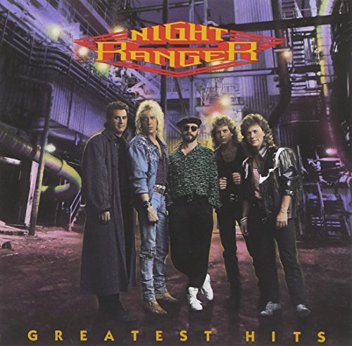 Night Ranger’s “Greatest Hits” CD cover featuring the band posing near pipes.
