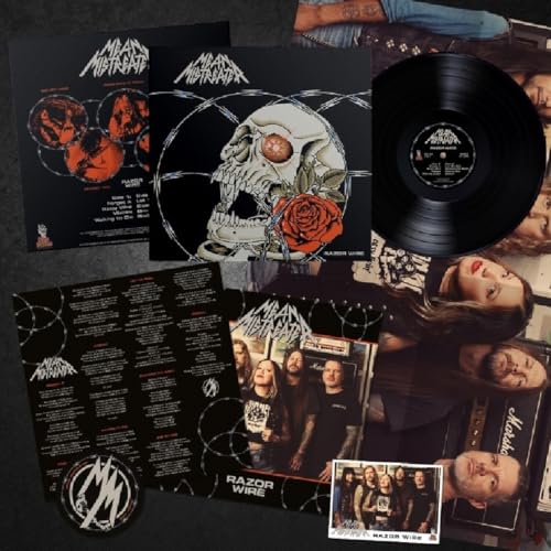 Mean Mistreater Razor Wire vinyl record set including album art, inserts, and black disc.