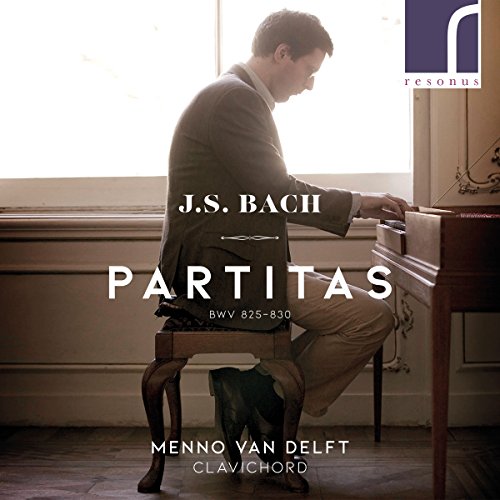 CD cover: Man playing clavichord, text “J.S. Bach Partitas” and artist name.