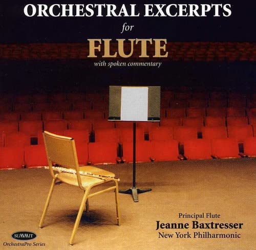 CD cover: flute music excerpts with a music stand and red seats.