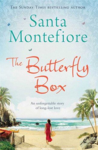 Book cover: "The Butterfly Box" with a beach scene and woman in red.