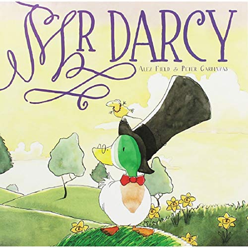 Book cover: illustrated duck in top hat with a mouse, green landscape.