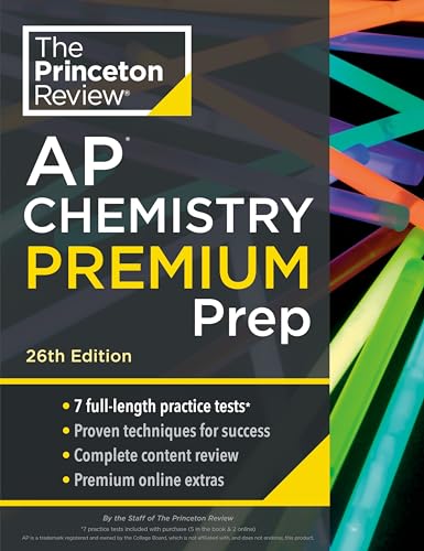 Cover of “AP Chemistry Premium Prep” textbook, 26th edition, dark background.