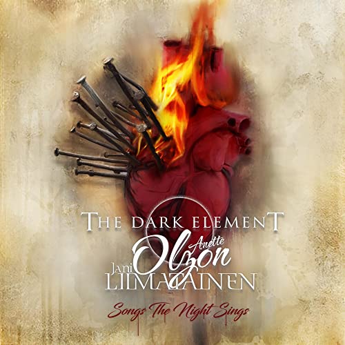 Burning heart pierced by nails, album cover for The Dark Element.