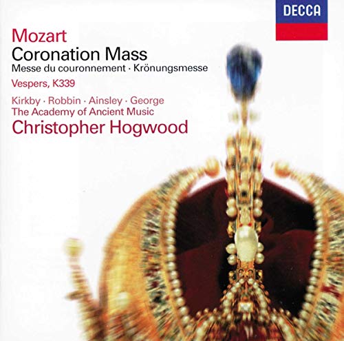 CD cover for Mozart’s Coronation Mass with a golden crown image.