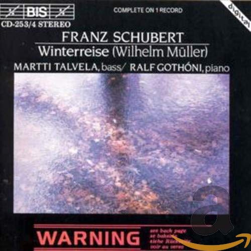 CD cover for Schubert's Winterreise featuring text and an abstract purple water image.