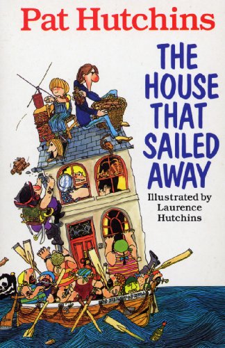 Book cover: a house sailing on water with many cartoon people.