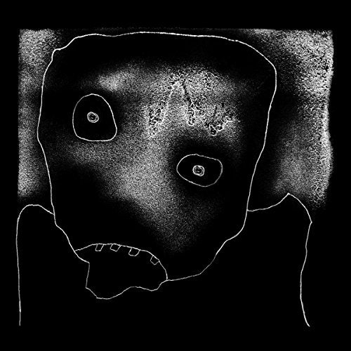 Black and white sketch of a distressed face with large eyes.