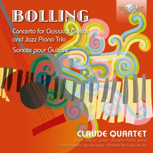 CD cover with abstract musical swirls, guitar, and piano keys in orange tones.