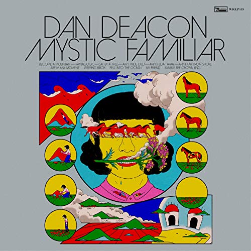 Dan Deacon’s “Mystic Familiar” vinyl album cover with colorful, surreal illustration.