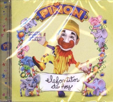 CD cover featuring a clown surrounded by colorful cartoon elephants.