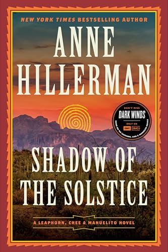 Book cover: "Shadow of the Solstice" by Anne Hillerman, desert landscape.