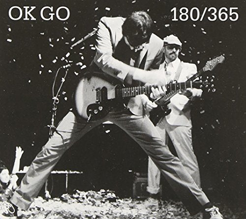 Ok Go album cover, black and white image of band performing.