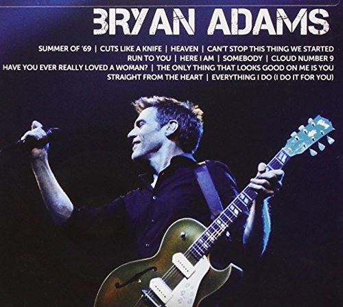 Bryan Adams album cover, featuring the artist with a guitar and song list.