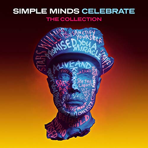 Simple Minds “Celebrate” album cover: blue face with song titles.