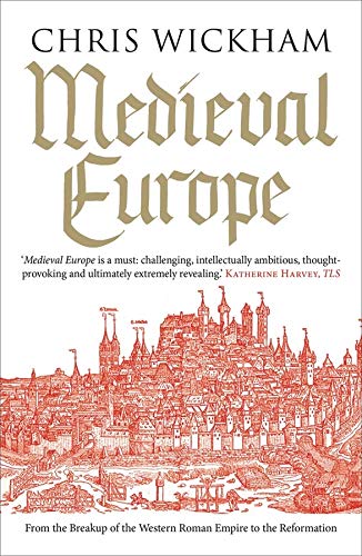 Medieval European cityscape in red on white background with author's name and book title.