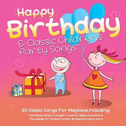 CD cover with cartoon children, gifts, and “Happy Birthday & Classic Children’s” text.