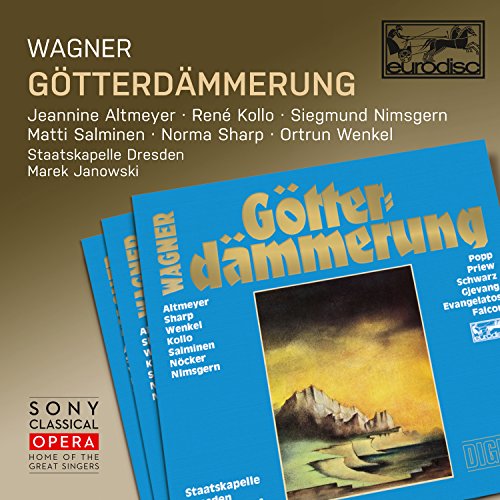 CD cover for Wagner’s Götterdämmerung, featuring blue and gold artwork.