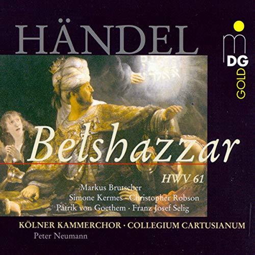 CD cover for Handel’s “Belshazzar” opera featuring a Baroque painting.