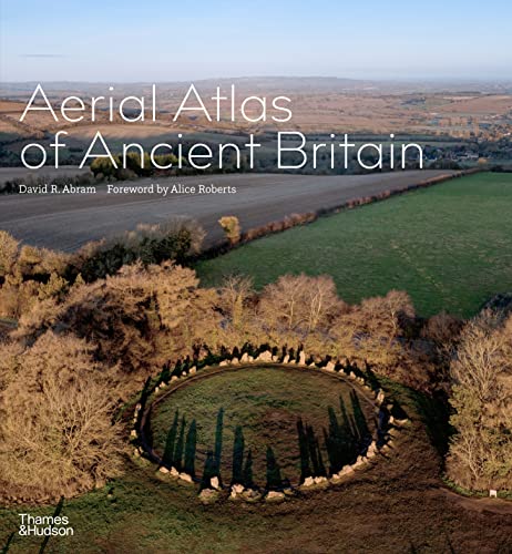 Aerial view of an ancient stone circle in a rural landscape, book cover design.