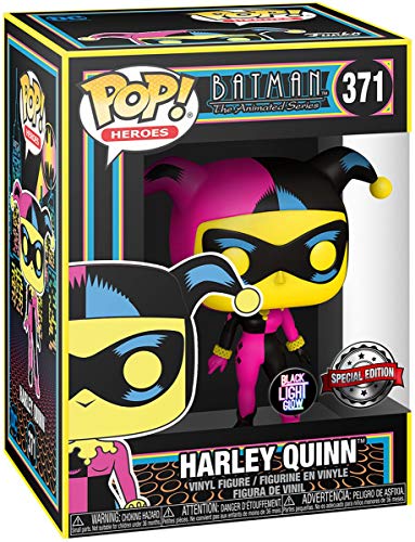 Harley Quinn Funko Pop! figure in a black light-reactive box.
