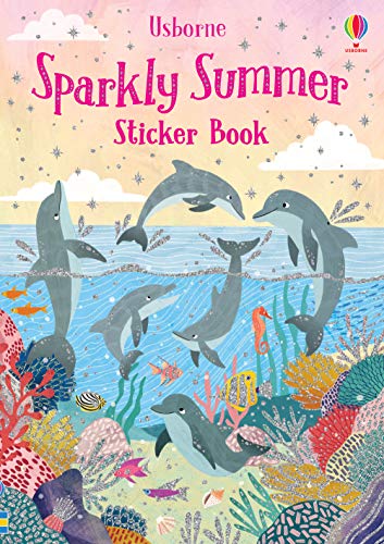 Cover of "Sparkly Summer Sticker Book" with dolphins and coral reef.
